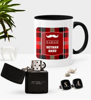 BK Gift Kişiye Özel Dünyanın En İyi Babası Siyah Kupa Çakmak Kol Düğmesi Seti-4 (Model 1)