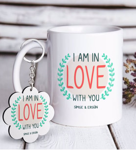 BK Gift Kişiye Özel Sevgililer Günü Beyaz Kupa ve Anahtarlık Hediye Seti-58 (Model 1)