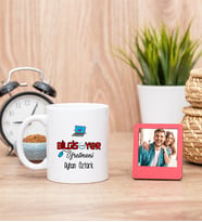 Bilgisayar Öğretmeni Beyaz Kupa Bardak ve Kırmızı Mini Fotoğraf Çerçevesi