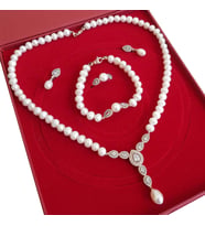 Chavin İnci Rose Gümüş Kolye Küpe Bileklik Yüzük Takım Set ei71rs