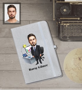 Kişiye Özel Öğretmen Karikatürlü Gri Defter Bay-15