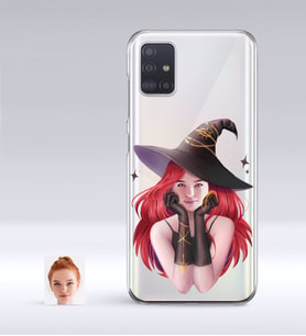 BK Gift Kişiye Özel Bayan Cadı Karikatürlü Samsung Galaxy A51 İnce Şeffaf Silikon Telefon Kapağı-2 (Beyaz)