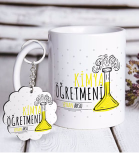 BK Gift Kişiye Özel Kimya Öğretmeni Beyaz Kupa ve Anahtarlık Hediye Seti-5 (Model 1)