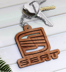SEAT Logolu Ahşap Anahtarlık-1 (Beyaz)