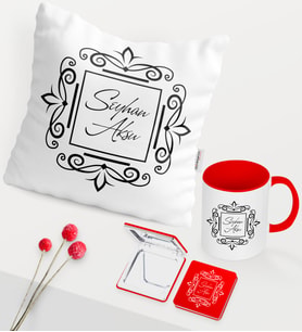 BK Gift Kişiye Özel İsimli Kırmızı Kupa Ayna Yastık Seti - 1