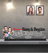 Kişiye Özel Gelin Damat  Karikatürlü Kolay Yetişmiyor Ahşap Biblo  Mod-5