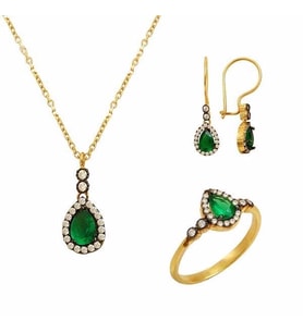 Mini Zümrüt Set 5,97 Gram 14 Ayar Altın (Çok Renkli)