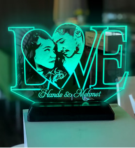 Sevgiliye Özel Fotoğraflı LOVE 3d Gece Lambası (Yeşil)