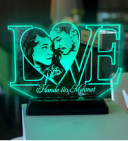 Sevgiliye Özel Fotoğraflı LOVE 3d Gece Lambası (Yeşil)
