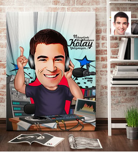 BK Gift Kişiye Özel Bay Radyocu Karikatür Kanvas Tablo 70x100cm 1