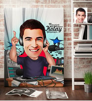 BK Gift Kişiye Özel Bay Radyocu Karikatür Kanvas Tablo 70x100cm 1