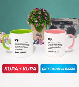İkili Çiftlere Özel Eş Kupa Bardak Yeşil Pembe