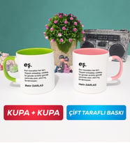 İkili Çiftlere Özel Eş Kupa Bardak Yeşil Pembe
