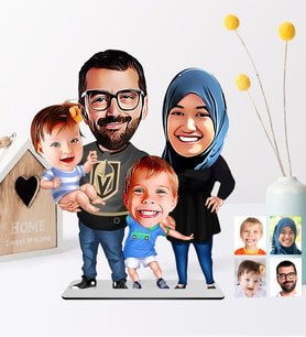 BK Gift Kişiye Özel Aile Karikatürlü Ahşap Biblo - 3