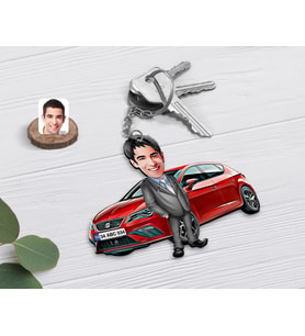BK Gift Kişiye Özel Bay SEAT Leon Kırmızı Figürlü Plakalı Ahşap Karikatür Anahtarlık-2