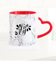 BK Gift Kişiye Özel Mermer Desenli Kırmızı Kalpli Kupa Bardak  5