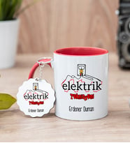 Elektrik Teknisyeni Kırmızı Kupa Bardak Ve Anahtarlık Set
