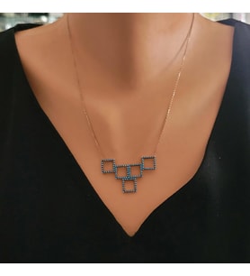 925 Ayar Rose Gümüş Küp Turkuaz Taşlı Kolye