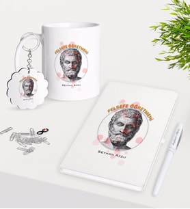 BK Gift Kişiye Özel Felsefe Öğretmeni Kupa Anahtarlık Beyaz Defter Kalem Hediye Seti-1 (Model 1)