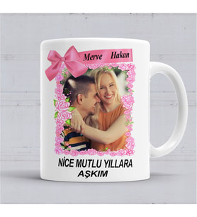 Aşkına Sevgiline Nice Mutlu Yıllara Kupa Bardak  Porselen
