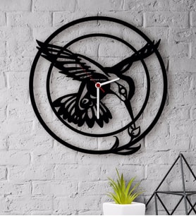 BK Gift Kişiye Özel Arı Kuşu Ahşap Duvar Saati-1 (Siyah)