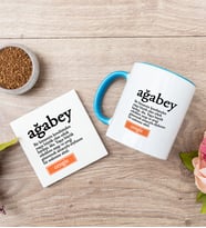 Ağabey Kelime Anlamı Mavi Kupa Bardak Ve Bardak Altlığı Seti