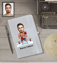 Kişiye Özel Sporcu Karikatürlü Gri Defter Kalem Hediye Seti  Bay-4