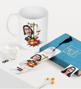 BK Gift Kişiye Özel Bayan Avukat Karikatürlü Kupa ve Kitap Ayracı Seti - 4 (Model 1)
