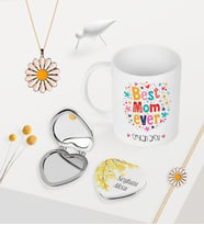 BK Gift Kişiye Özel En İyi Anne Kupa Kalp Ayna Papatya Kolye Bileklik Seti - 5 (Model 1)