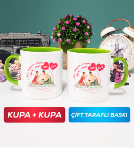 İkili Sevgiliye Sevgililer Günü Hediyesi 5 Kupa Bardak Yeşil