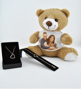 Kişiye Özel Peluş Ayıcık Ve Kalp Kolye Bileklik Set