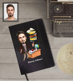 Kişiye Özel Öğretmen Karikatürlü Siyah Defter Bay-2