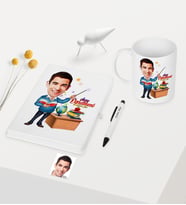 BK Gift Kişiye Özel Bay Öğretmen Temalı Karikatürlü Beyaz Defter Kalem Kupa Seti - 3