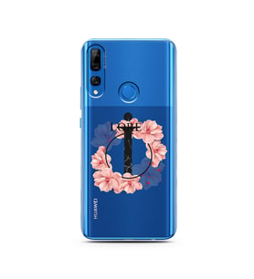 Pembe Çiçekli Harf Tasarım Süper Şeffaf Silikon Telefon Kılıfı Huawei Y9 Prime 2