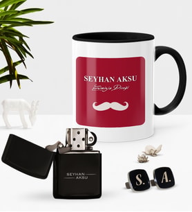 BK Gift Kişiye Özel Evimizin Direği Siyah Kupa Çakmak Kol Düğmesi Seti (Model 1)