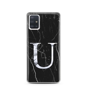 Samsung A51 Siyah Mermer Harf Tasarımlı Telefon Kılıfı U-Harfi 