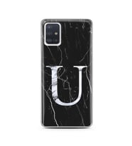 Samsung A51 Siyah Mermer Harf Tasarımlı Telefon Kılıfı U-Harfi 
