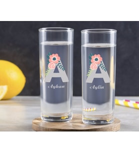 BK Gift Kişiye Özel Renkli Baskılı Harf ve İsim Tasarımlı İkili Vodka Bardağı-3 (Beyaz)