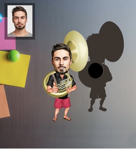 Kişiye Özel Korno Karikatürlü Ahşap Magnet Bay-1