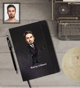 Kişiye Özel Öğretmen KarikatürlüSiyah Defter Kalem Hediye Seti  Bay-5