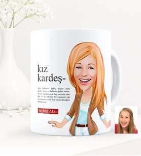 BK Gift Kişiye Özel Kız Kardeş Karikatürlü Beyaz Kupa Bardak - 1