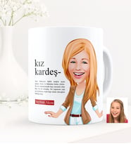 BK Gift Kişiye Özel Kız Kardeş Karikatürlü Beyaz Kupa Bardak - 1