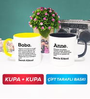 İkili Kişiye Özel Baba ve Anne Kupa Bardak Sarı Siyah