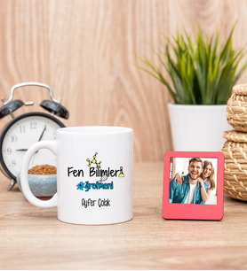 Fen Bilimleri Öğretmeni Beyaz Kupa Bardak ve Kırmızı Mini Fotoğraf Çerçevesi