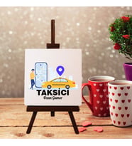 Kişiye Özel Taksici Tasarımlı Şövale Ayaklı Dekoratif Doğal Taş (Krem)