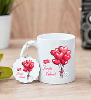 Sevgililere Özel Balon Tasarım Beyaz Kupa Bardak Ve Anahtarlık Set