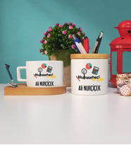 Muhasebeci Ahşap Altlıklı Fincan ve Kalemlik Seti