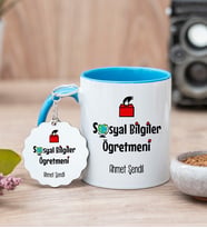 Sosyal Bilgiler Öğretmeni Mavi Kupa Bardak Ve Anahtarlık Set