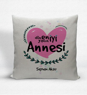 BK Gift Kişiye Özel Dünyanın En İyi Annesi Dekoratif Keten Yastık - 11 (Bej)