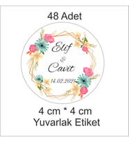48'li 4 cm*4 cm Yuvarlak, Nişan, Kına, Düğün Etiketi (Yapışkan)